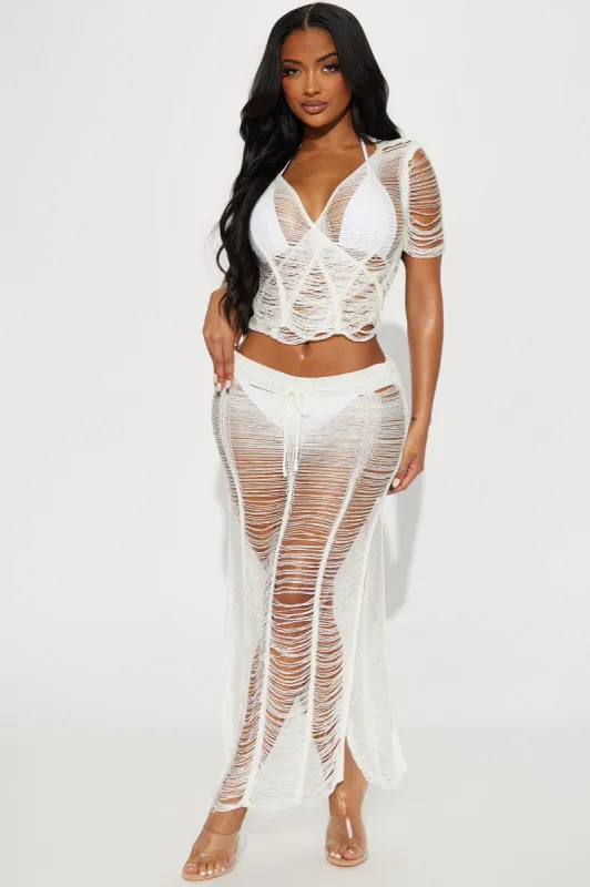 Waikiki Waterfalls 2 Piece Cover Up Set - White sold by Fashion Nova