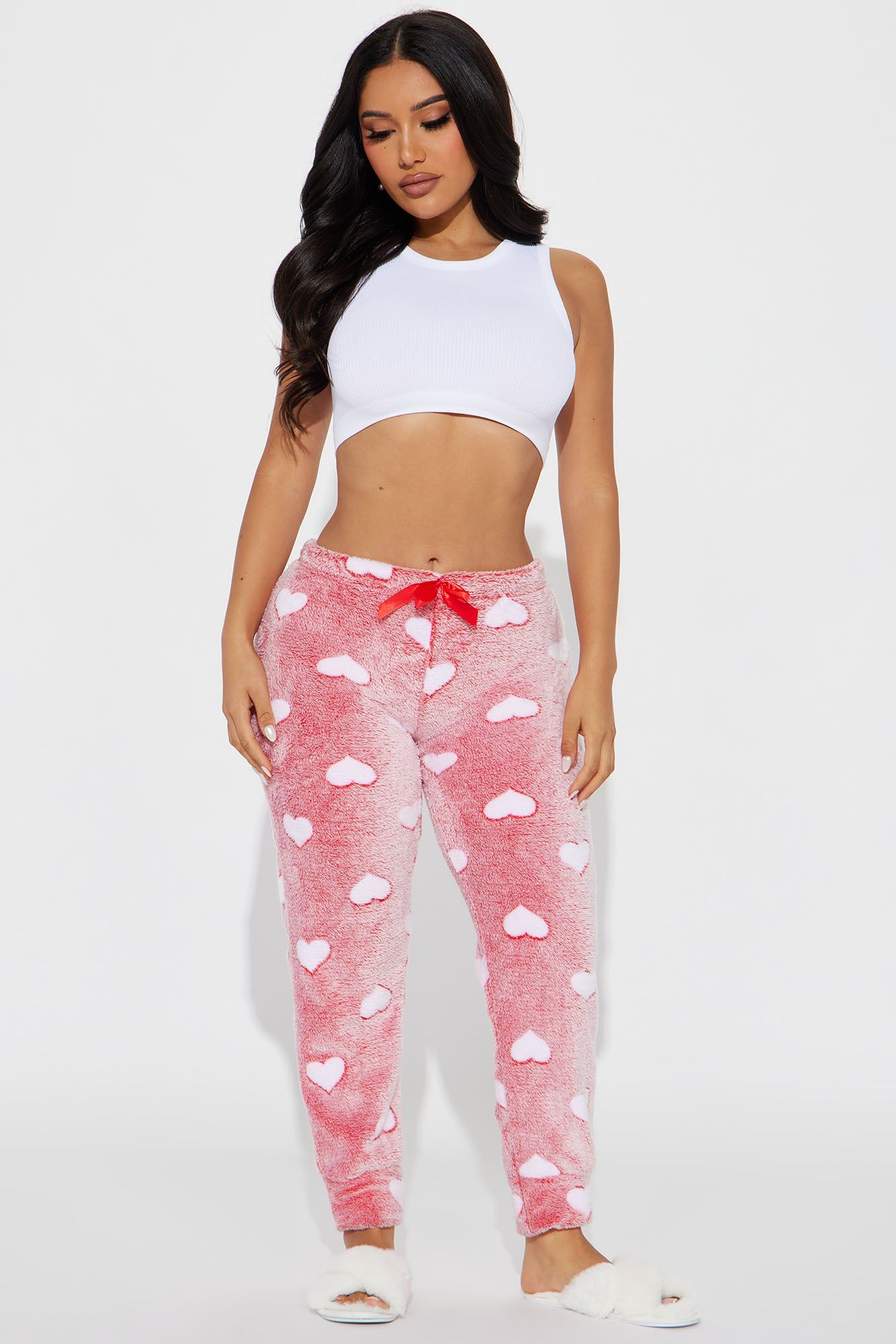 My Heart Is Yours Plush PJ Joggers - Red/White sold by Fashion Nova