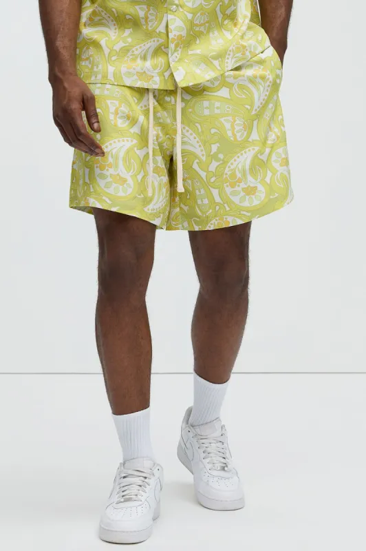 Alameda Paisley Warm Up Shorts - Yellow sold by Fashion Nova