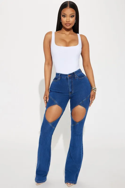 Clarie Cut Out Stretch Bootcut Jeans - Dark Wash sold by Fashion Nova