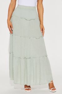 Romy Tiered Gauze Maxi Skirt - Sage sold by Fashion Nova