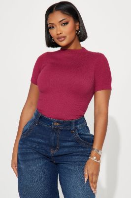 Ava Mock Neck Seamless Top - Red sold by Fashion Nova