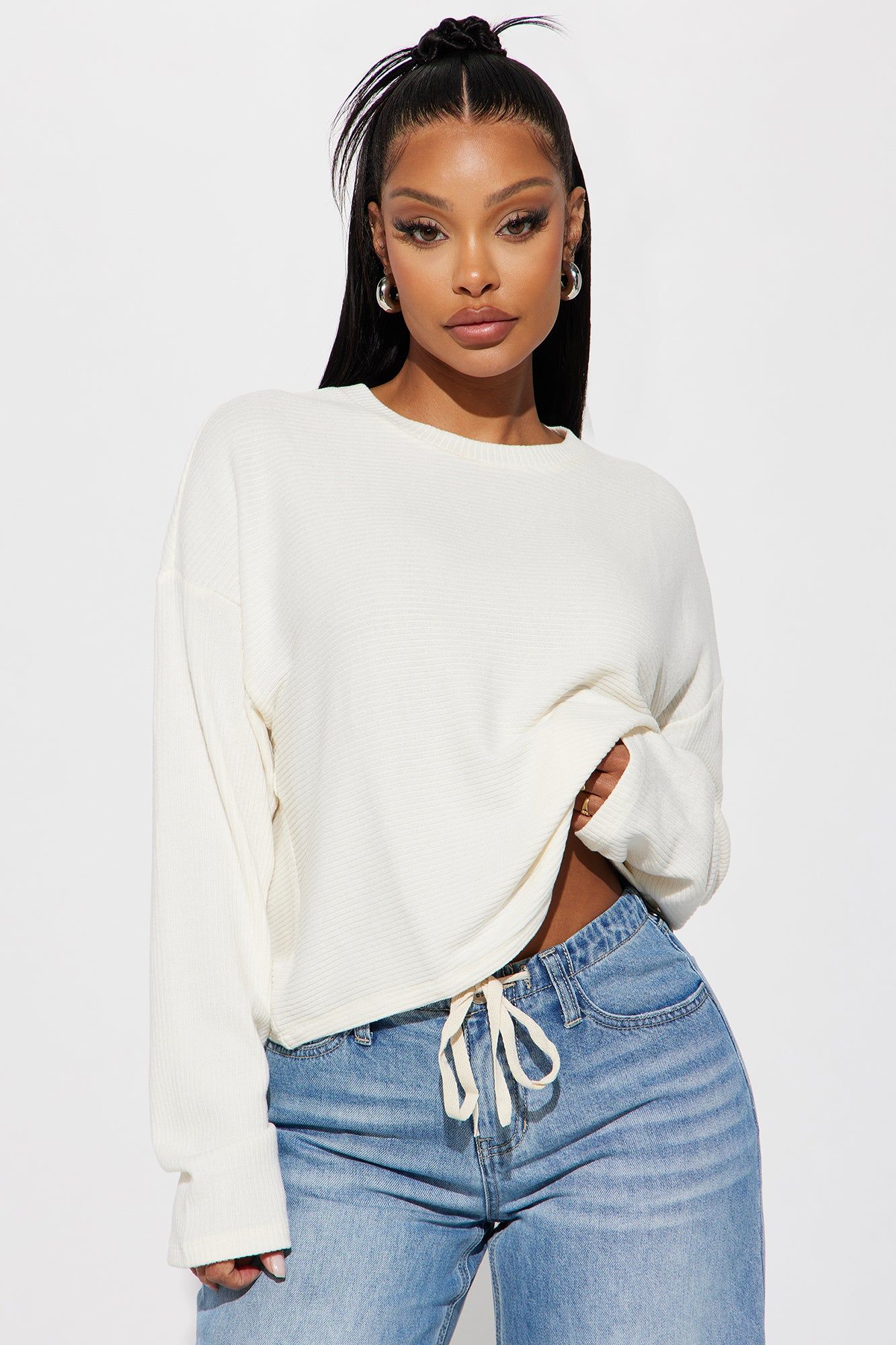 Keep Up Long Sleeve Top - Cream sold by Fashion Nova