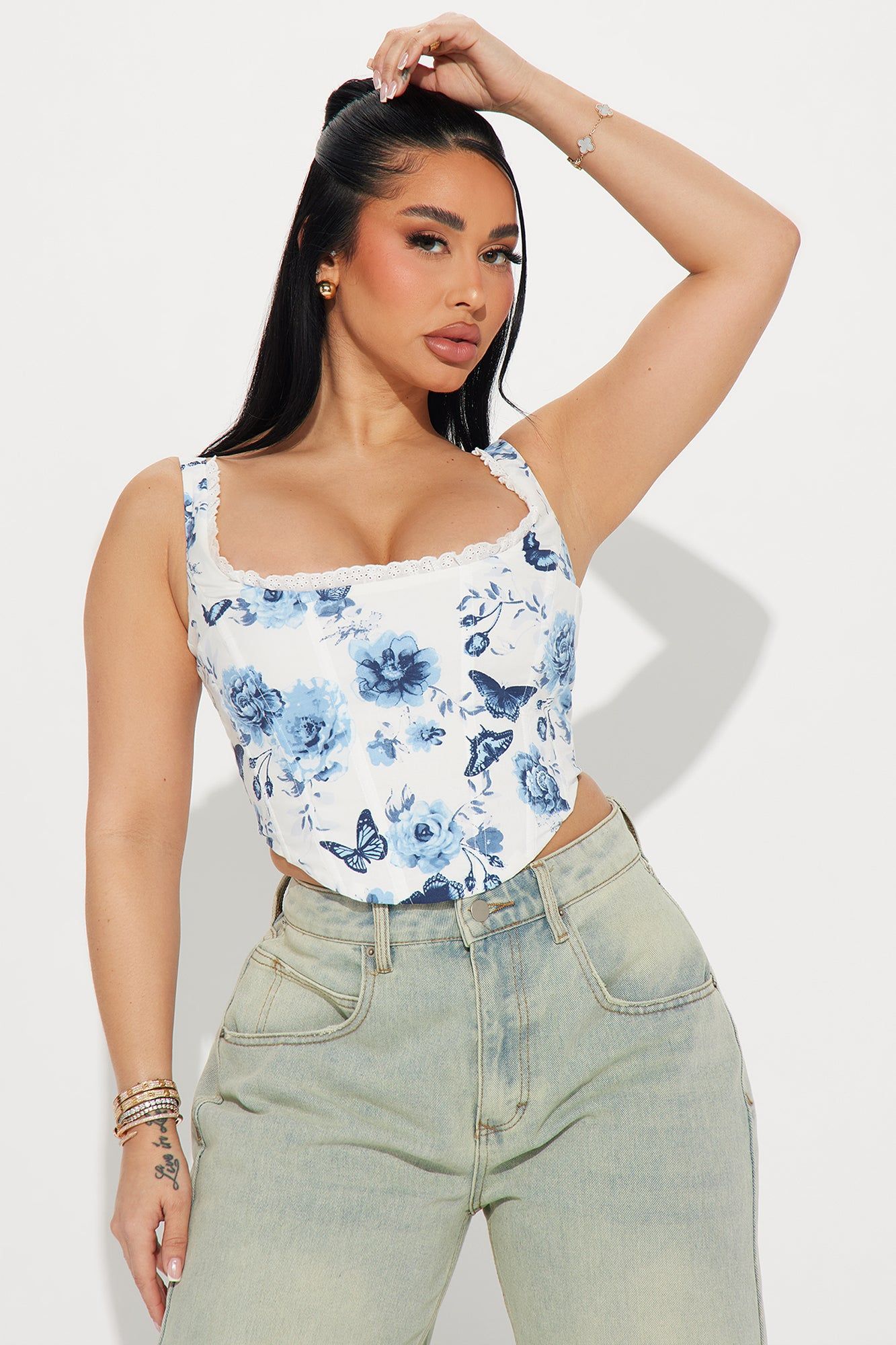 Sweet Serenade Corset Top - White/Blue sold by Fashion Nova