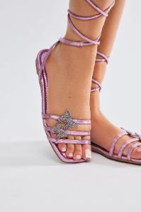 So Relatable Wrap Up Flat Sandals - Pink sold by Fashion Nova
