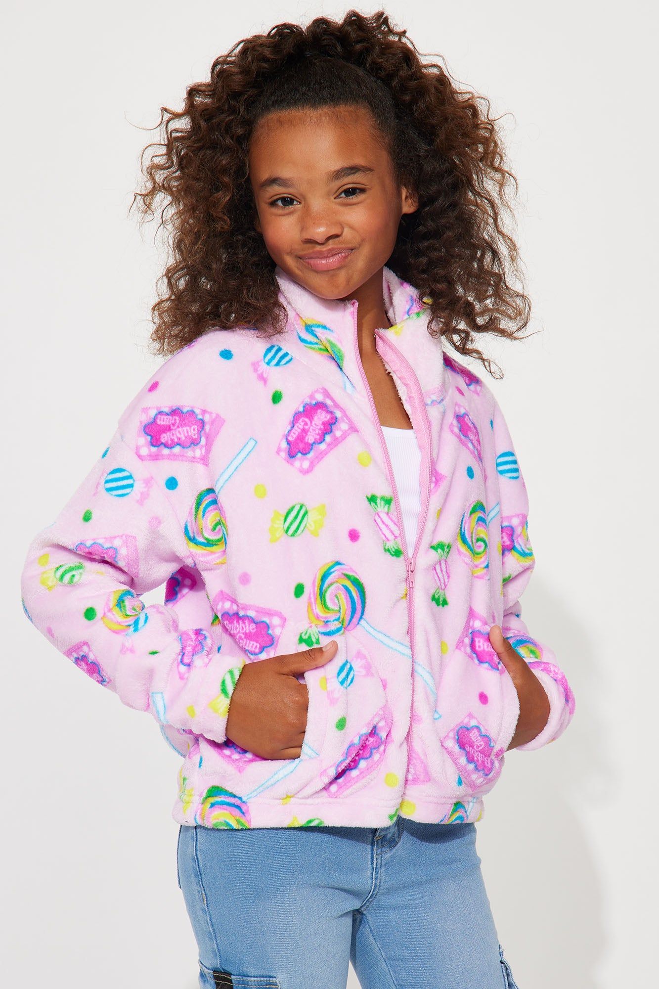 Mini Candy Wonderland Plush Jacket - Pink sold by Fashion Nova