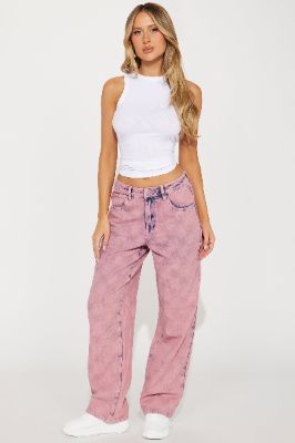 Checking You Out Baggy Jeans - Pink sold by Fashion Nova