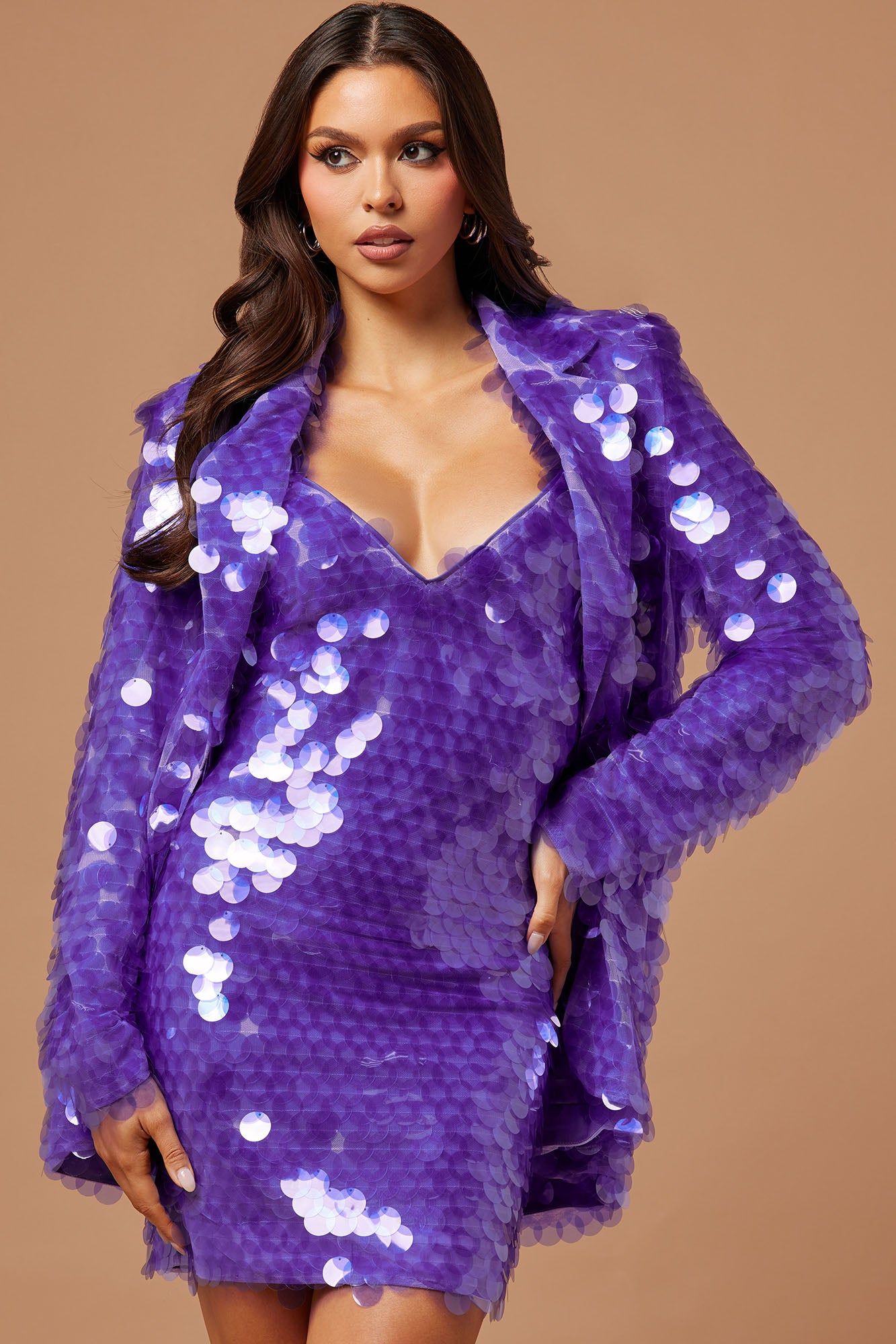 Gianna Payette Sequin Blazer - Purple sold by Fashion Nova