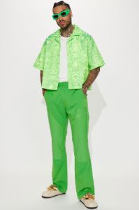 Daytona Textured Cropped Button Up Shirt - Green sold by Fashion Nova