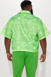Daytona Textured Cropped Button Up Shirt - Green sold by Fashion Nova