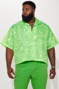 Daytona Textured Cropped Button Up Shirt - Green sold by Fashion Nova