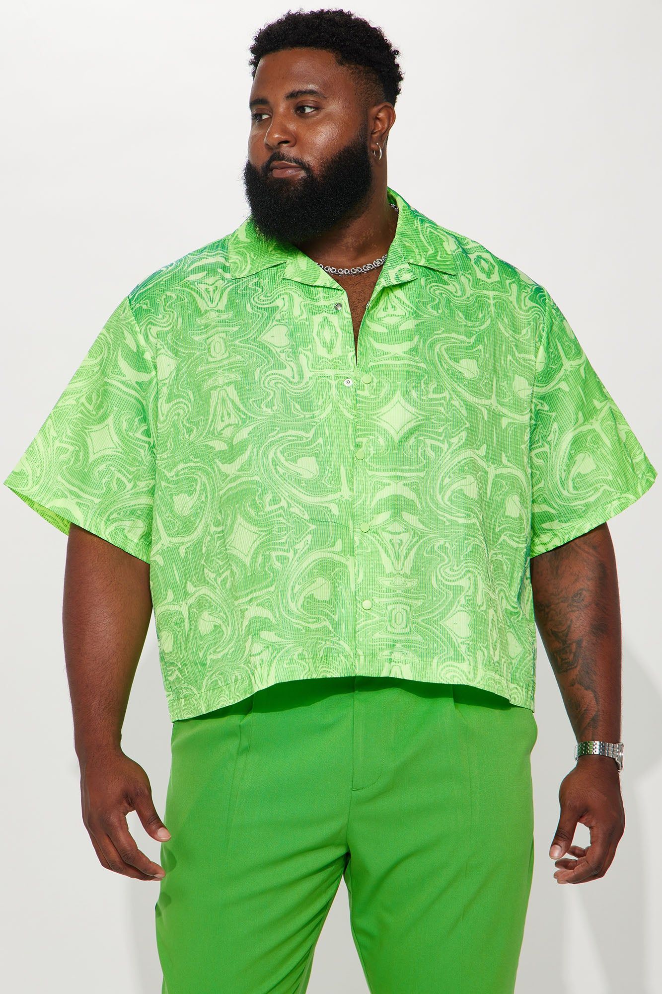 Daytona Textured Cropped Button Up Shirt - Green sold by Fashion Nova product image thumbnail 2