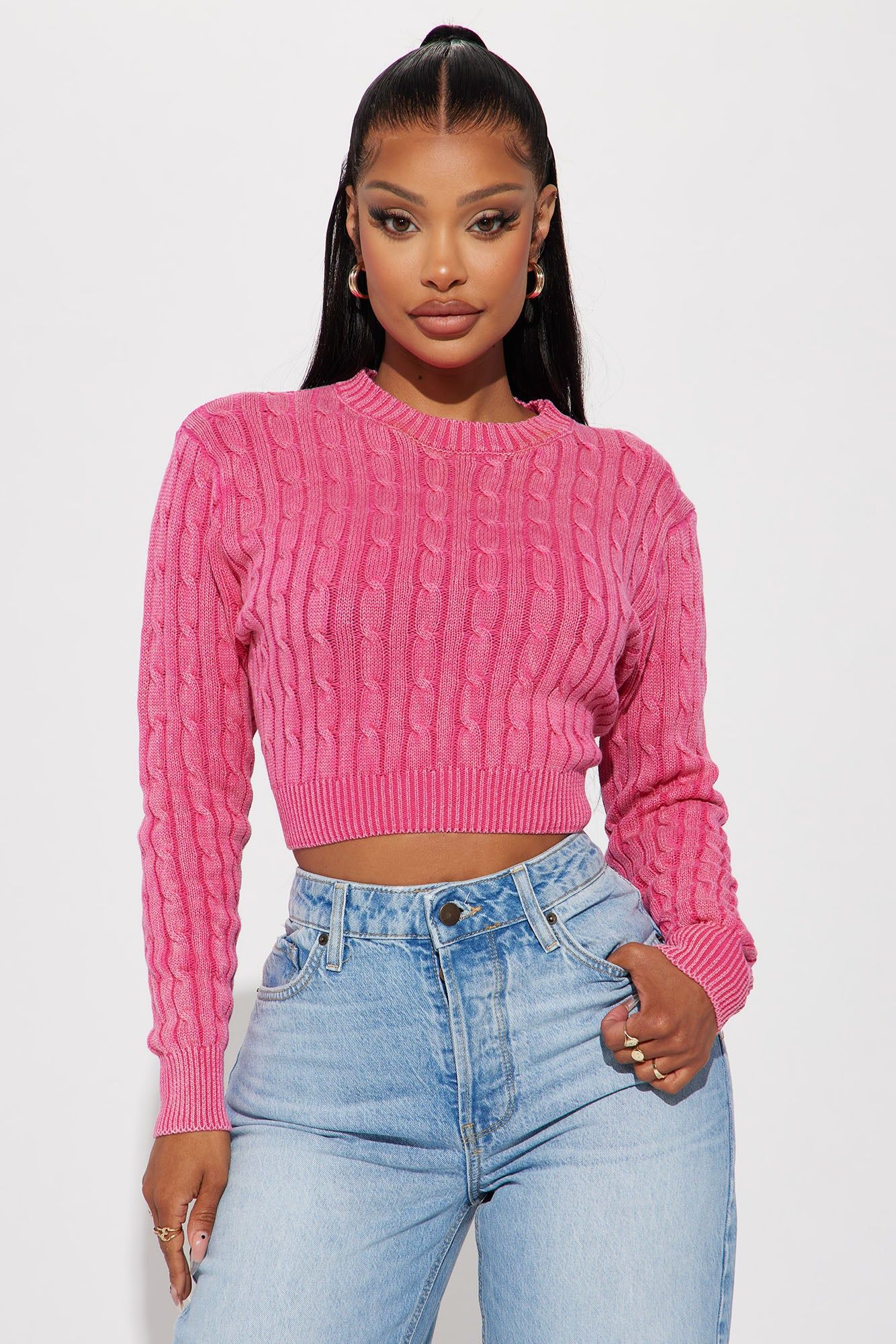 Street Lights Washed Sweater - Magenta sold by Fashion Nova