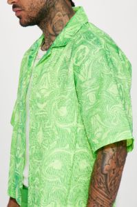 Daytona Textured Cropped Button Up Shirt - Green sold by Fashion Nova
