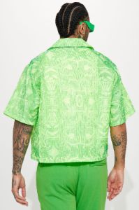 Daytona Textured Cropped Button Up Shirt - Green sold by Fashion Nova