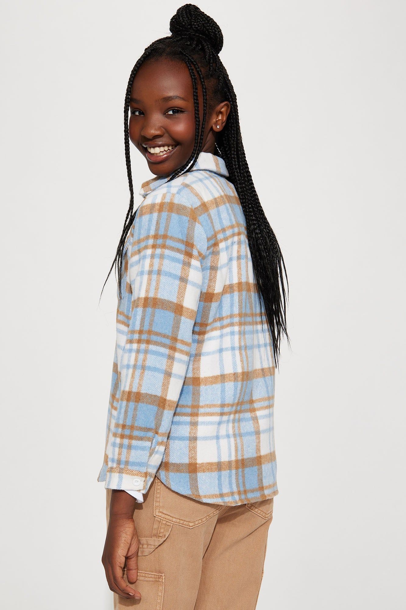 Mini Plaid About It Flannel Shacket - Blue sold by Fashion Nova product image thumbnail 3