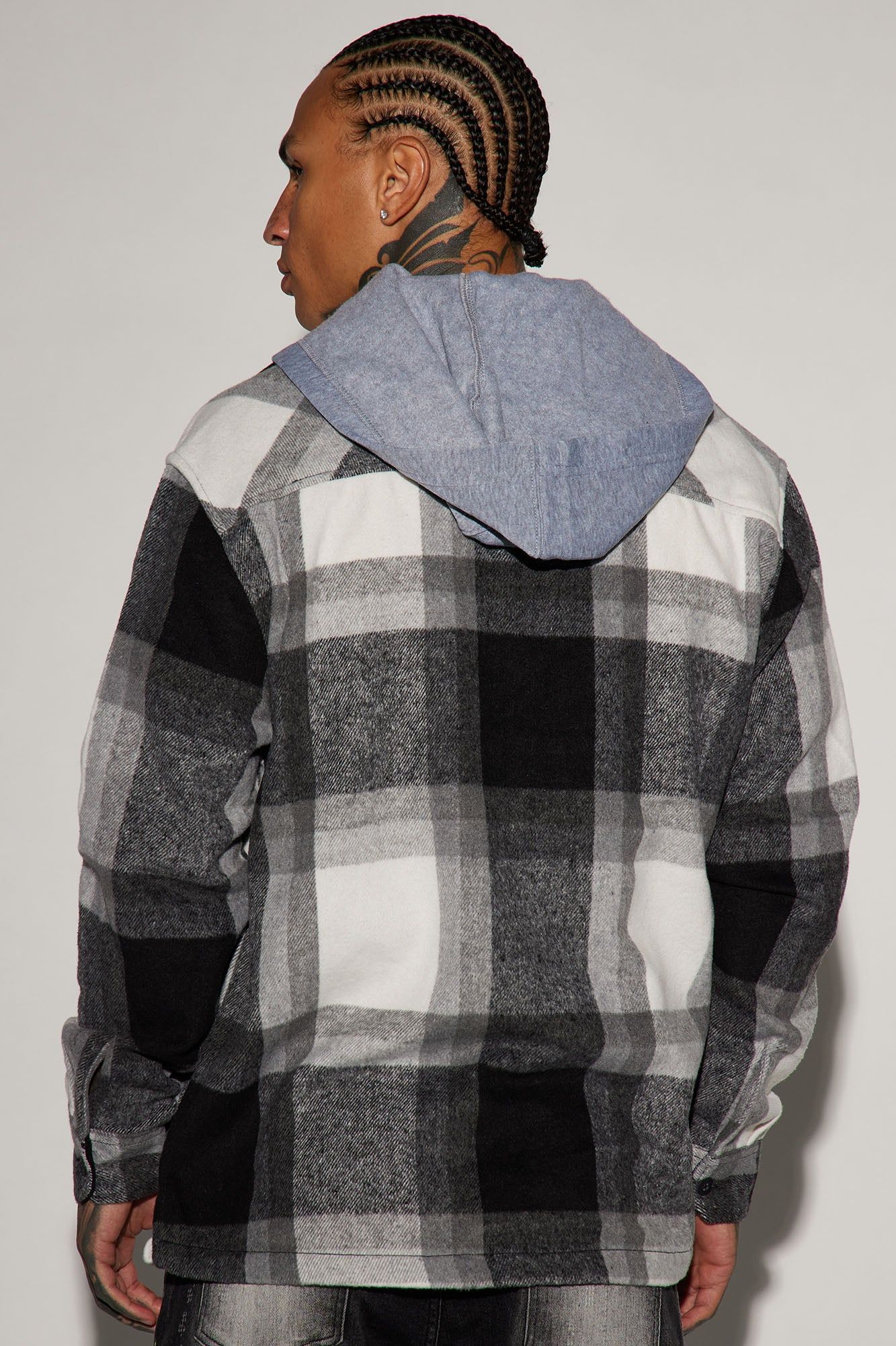 Off The Map Hooded Flannel Shacket - Grey/Black sold by Fashion Nova product image thumbnail 3