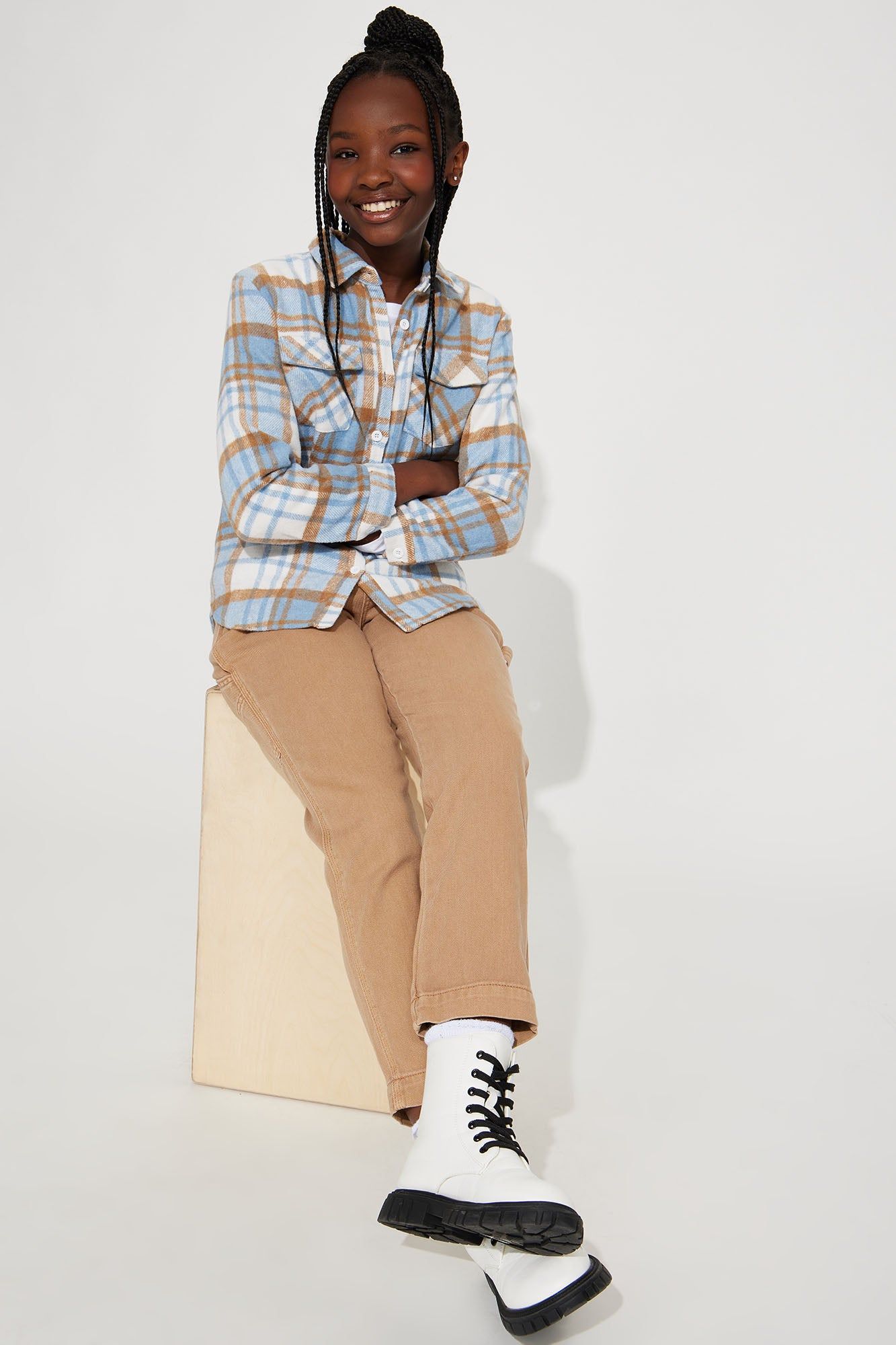 Mini Plaid About It Flannel Shacket - Blue sold by Fashion Nova product image thumbnail 2