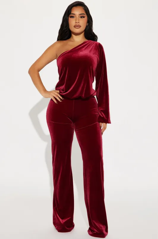 Hard To Forget Velvet Jumpsuit  - Burgundy sold by Fashion Nova