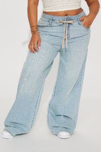 Main Reason Tie Waist Baggy Jeans - Light Wash sold by Fashion Nova