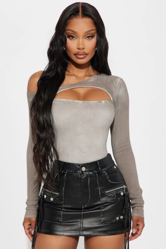 Don't Wait Up One Shoulder Top - Mocha sold by Fashion Nova