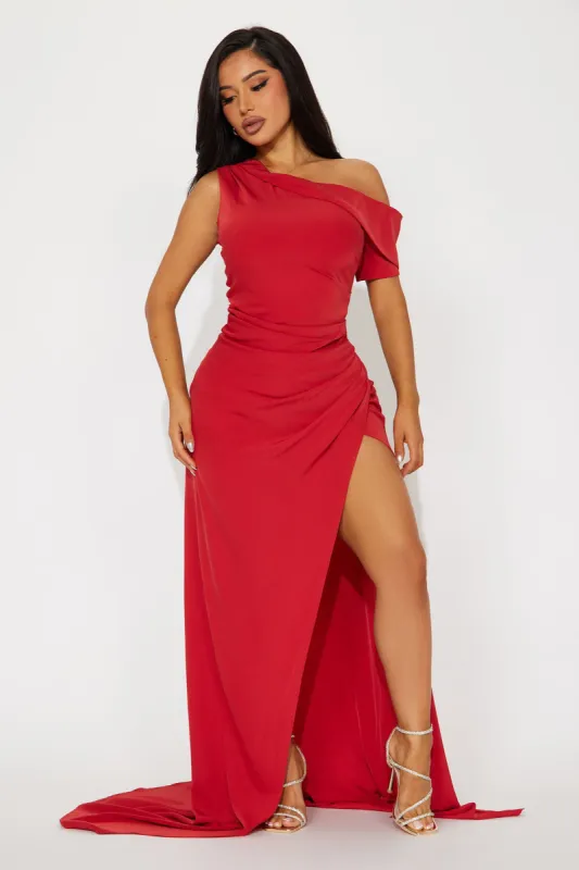 Danielle One Shoulder Maxi Dress - Marsala sold by Fashion Nova