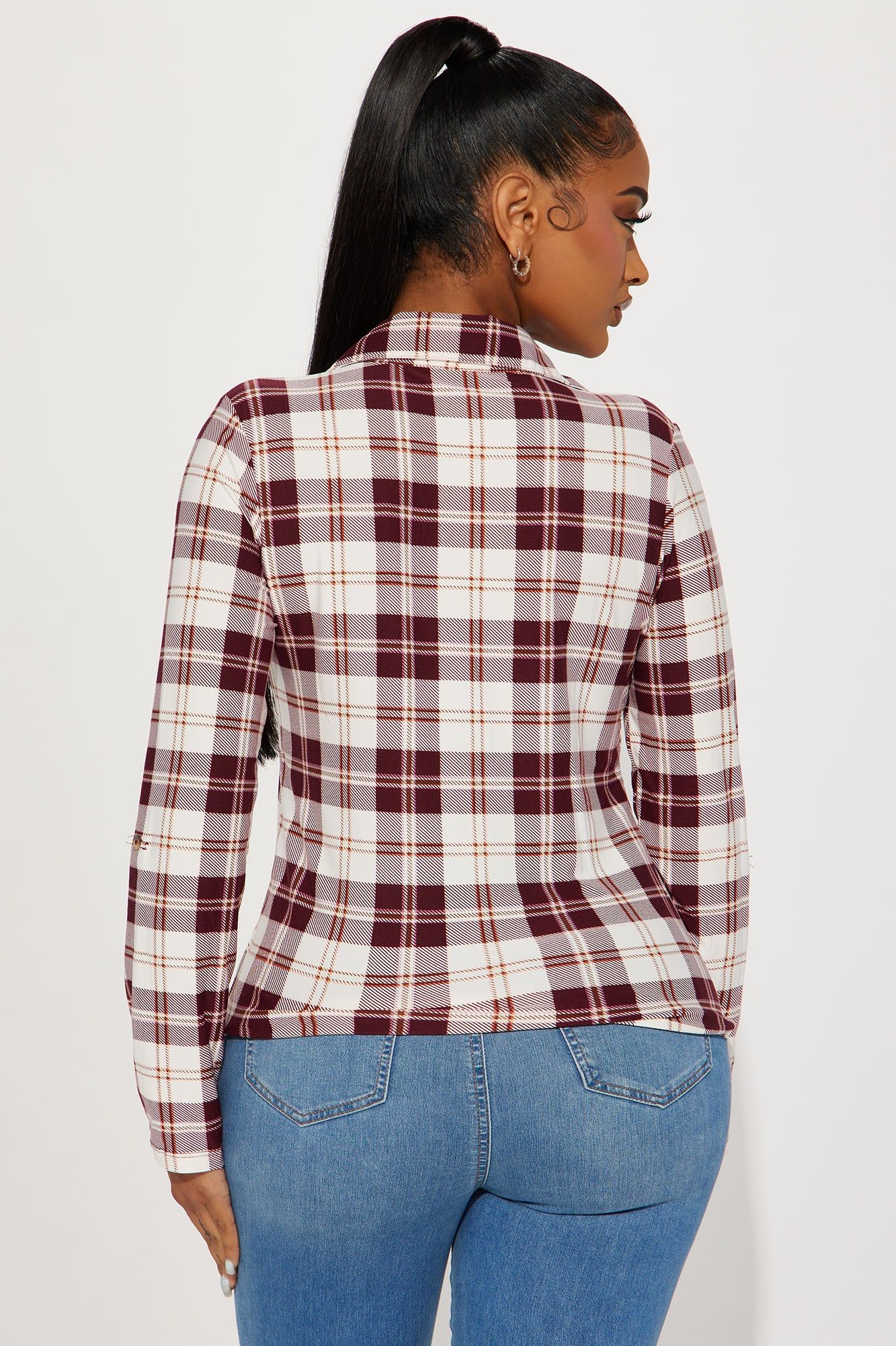 Courtney Plaid Shirt - Burgundy/combo sold by Fashion Nova product image thumbnail 3