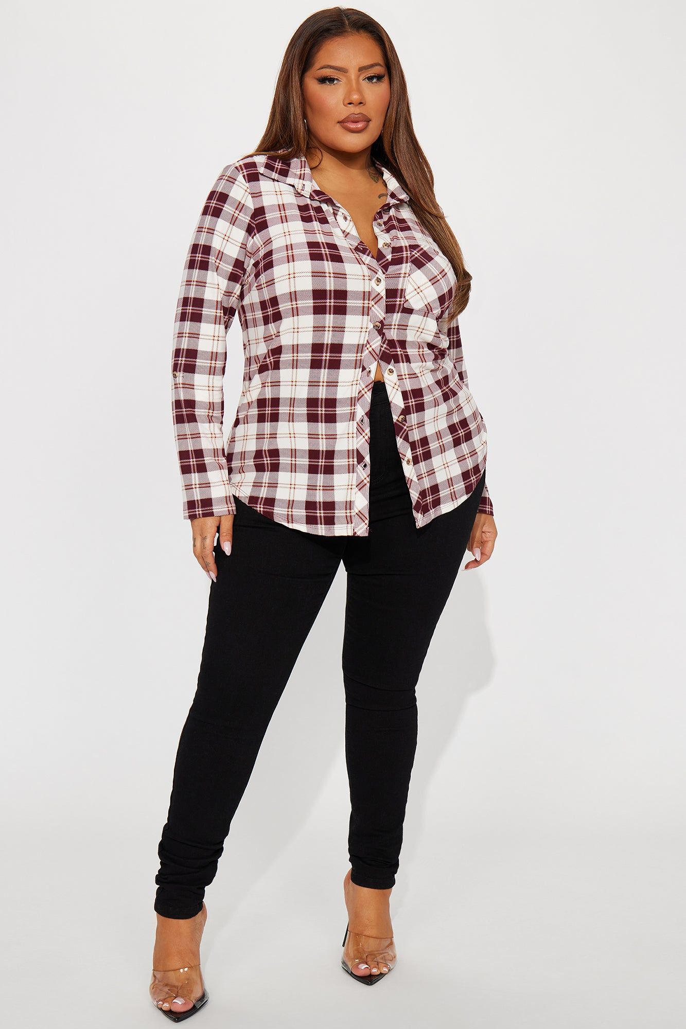 Courtney Plaid Shirt - Burgundy/combo sold by Fashion Nova product image thumbnail 5