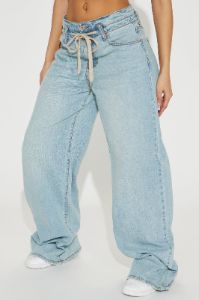 Main Reason Tie Waist Baggy Jeans - Light Wash sold by Fashion Nova