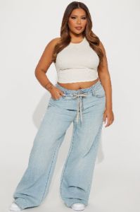 Main Reason Tie Waist Baggy Jeans - Light Wash sold by Fashion Nova