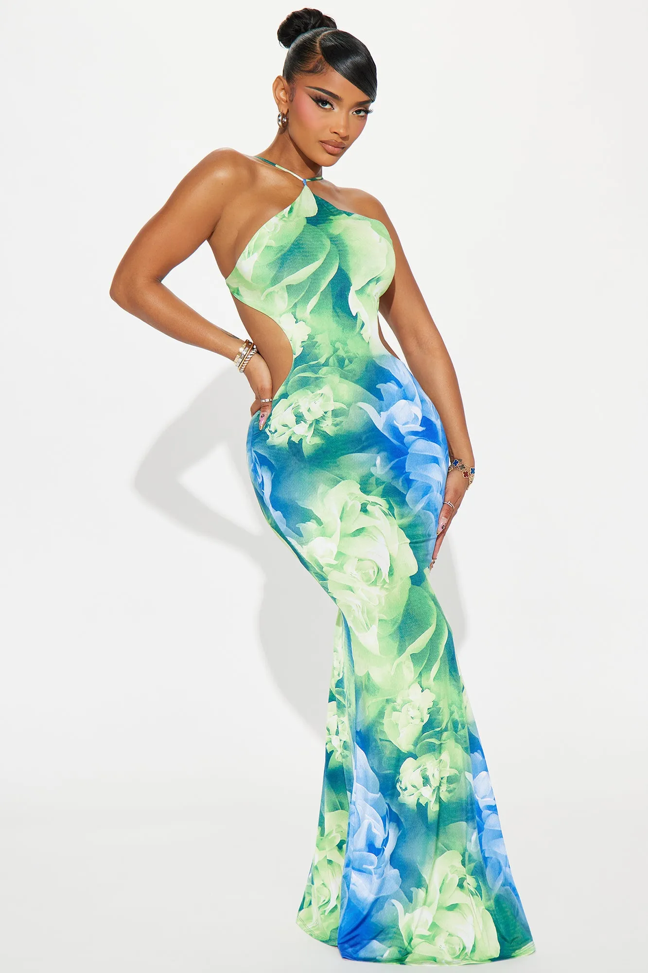 Pricilla Backless Maxi Dress - Blue/combo sold by Fashion Nova