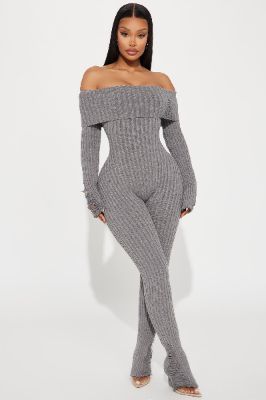 Better Days Sweater Jumpsuit - Heather Grey sold by Fashion Nova