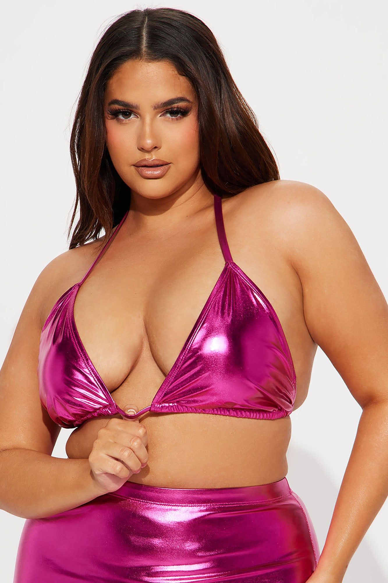 Maui Metallic Triangle Bikini Top - Pink sold by Fashion Nova product image thumbnail 7