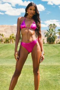 Maui Metallic Triangle Bikini Top - Pink sold by Fashion Nova