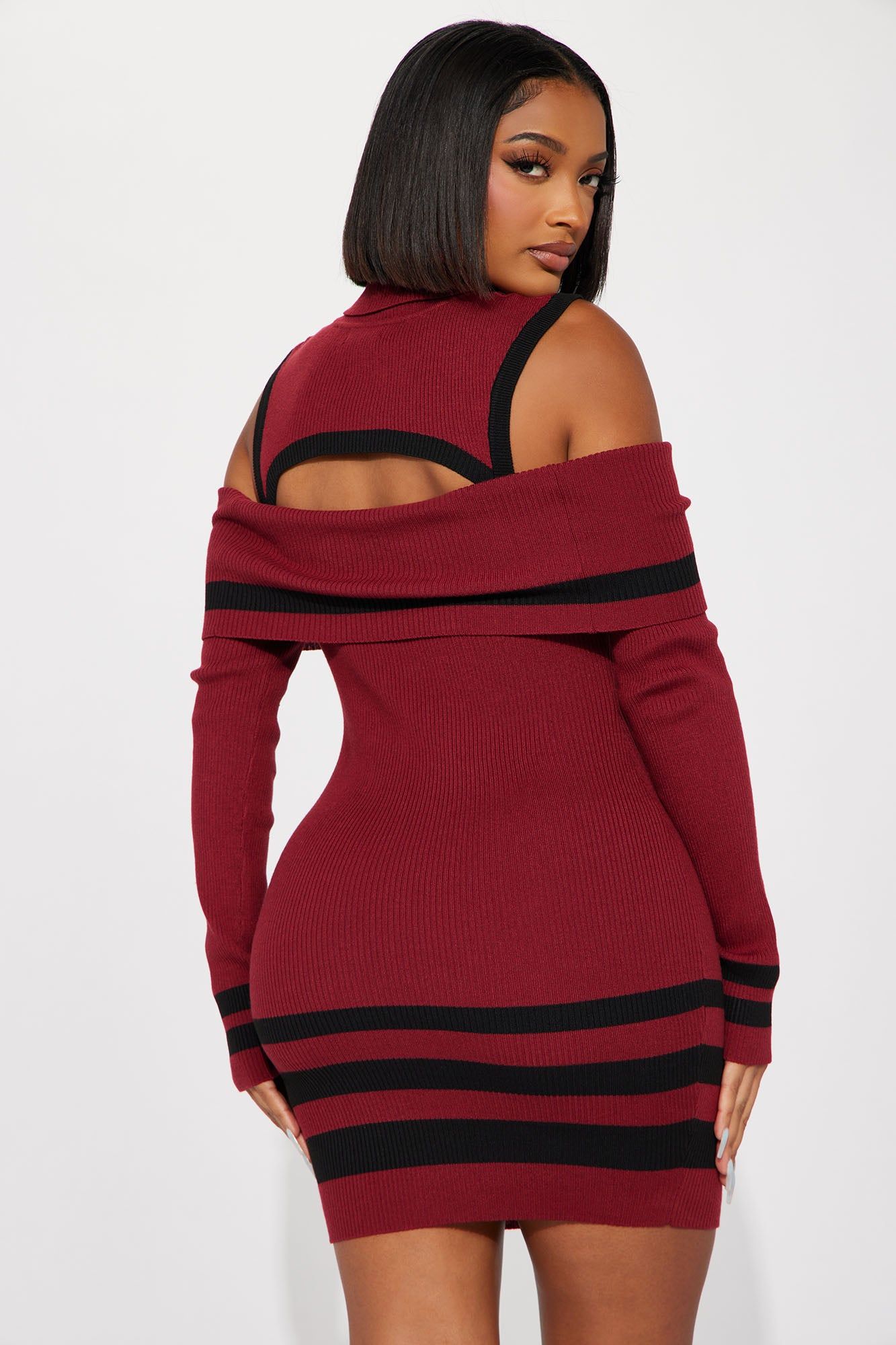 Kelsie Sweater Mini Dress - Burgundy/combo sold by Fashion Nova product image thumbnail 3