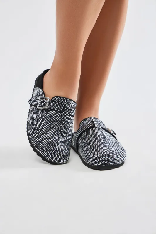 Demy Embellished Slides - Black sold by Fashion Nova