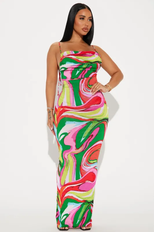 My Mind Textured Maxi Dress - Red/combo sold by Fashion Nova