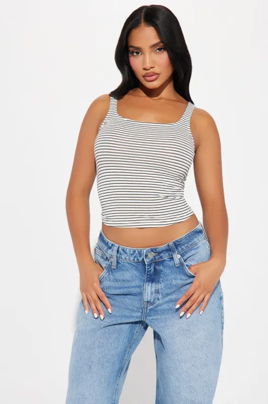 Ora Striped Tank Top - White/Black sold by Fashion Nova