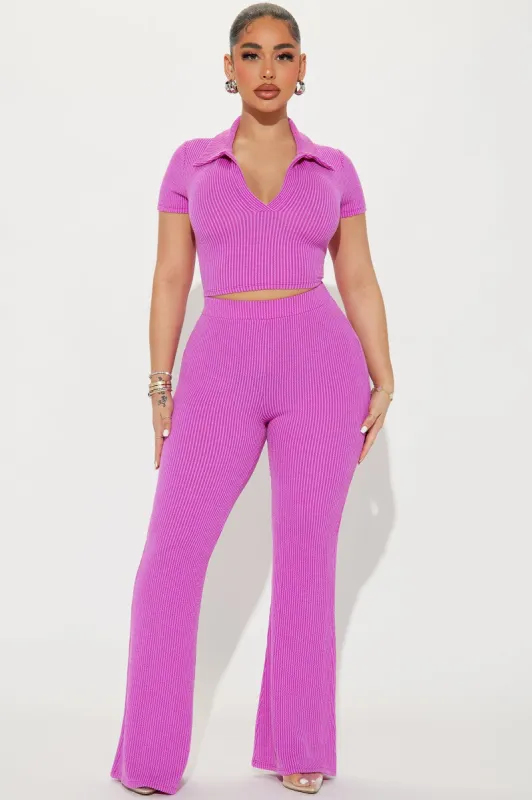 Josie Ribbed Pant Set - Magenta sold by Fashion Nova