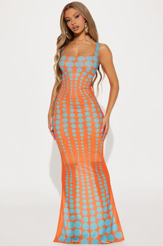 A Sight Mesh Maxi Dress - Orange sold by Fashion Nova