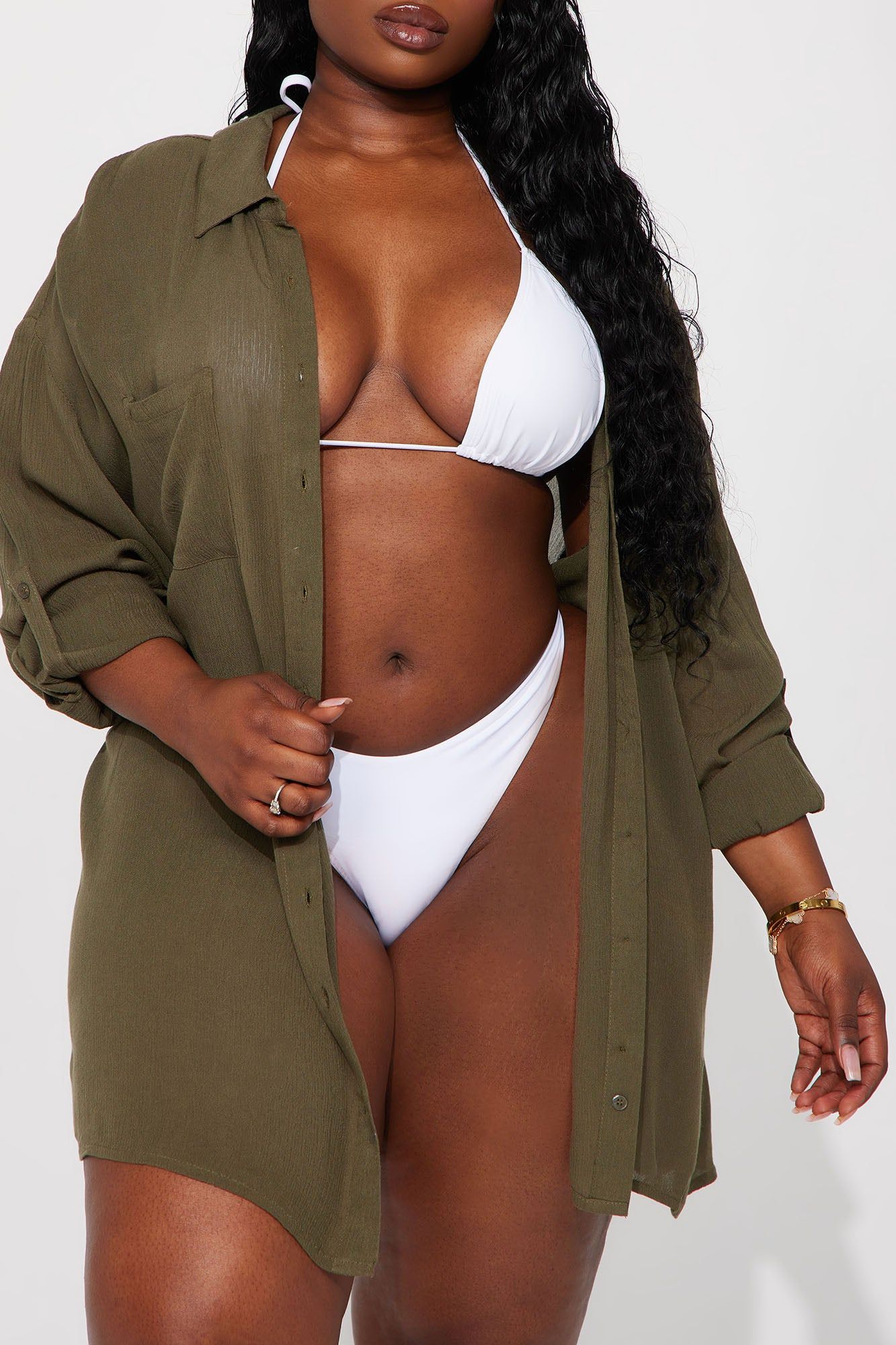 Breezy Nights Linen Pocket Cover Up Shirt - Olive sold by Fashion Nova product image thumbnail 4