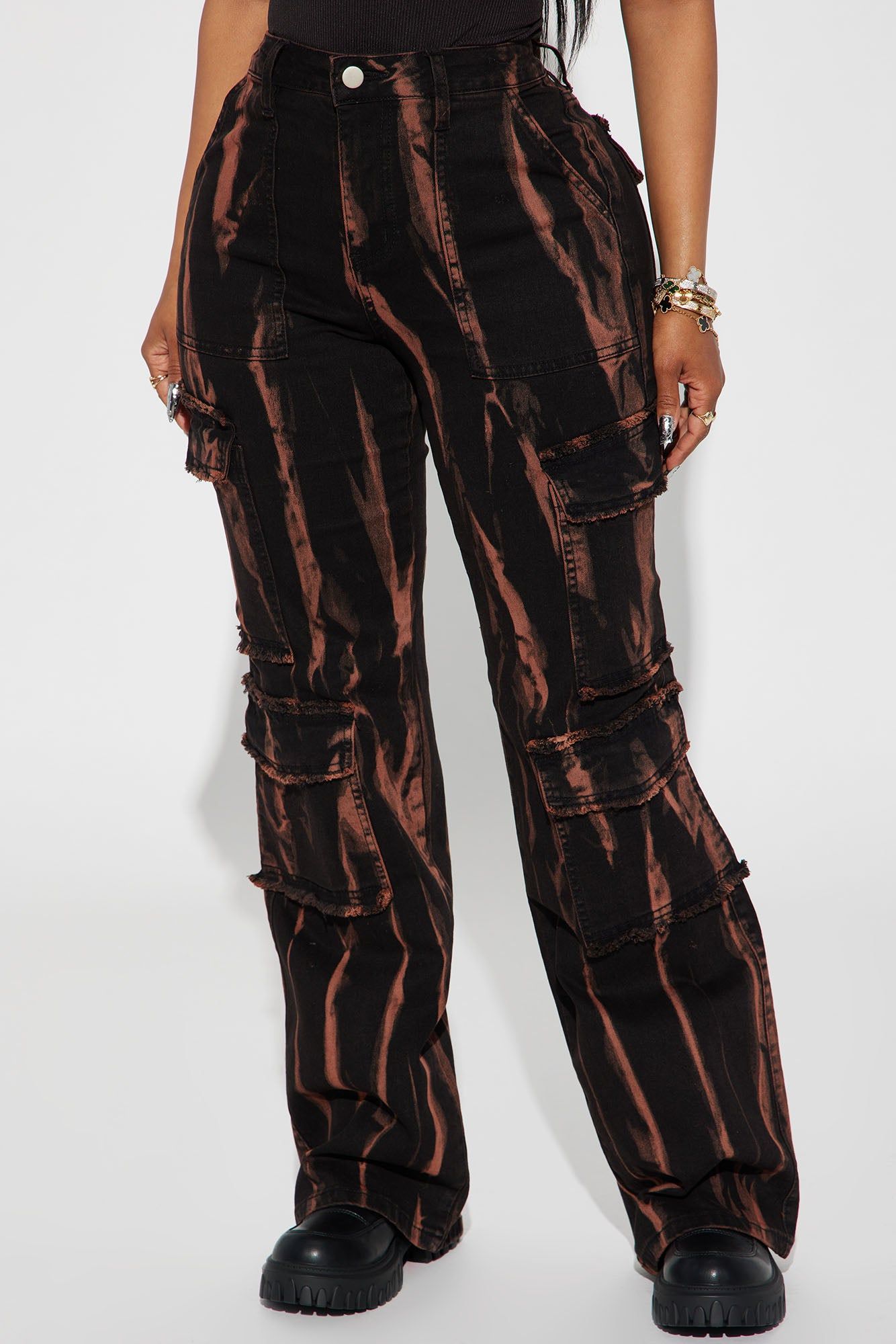 No Tengas Miedo Stretch Cargo Jeans - Black/Orange sold by Fashion Nova product image thumbnail 2