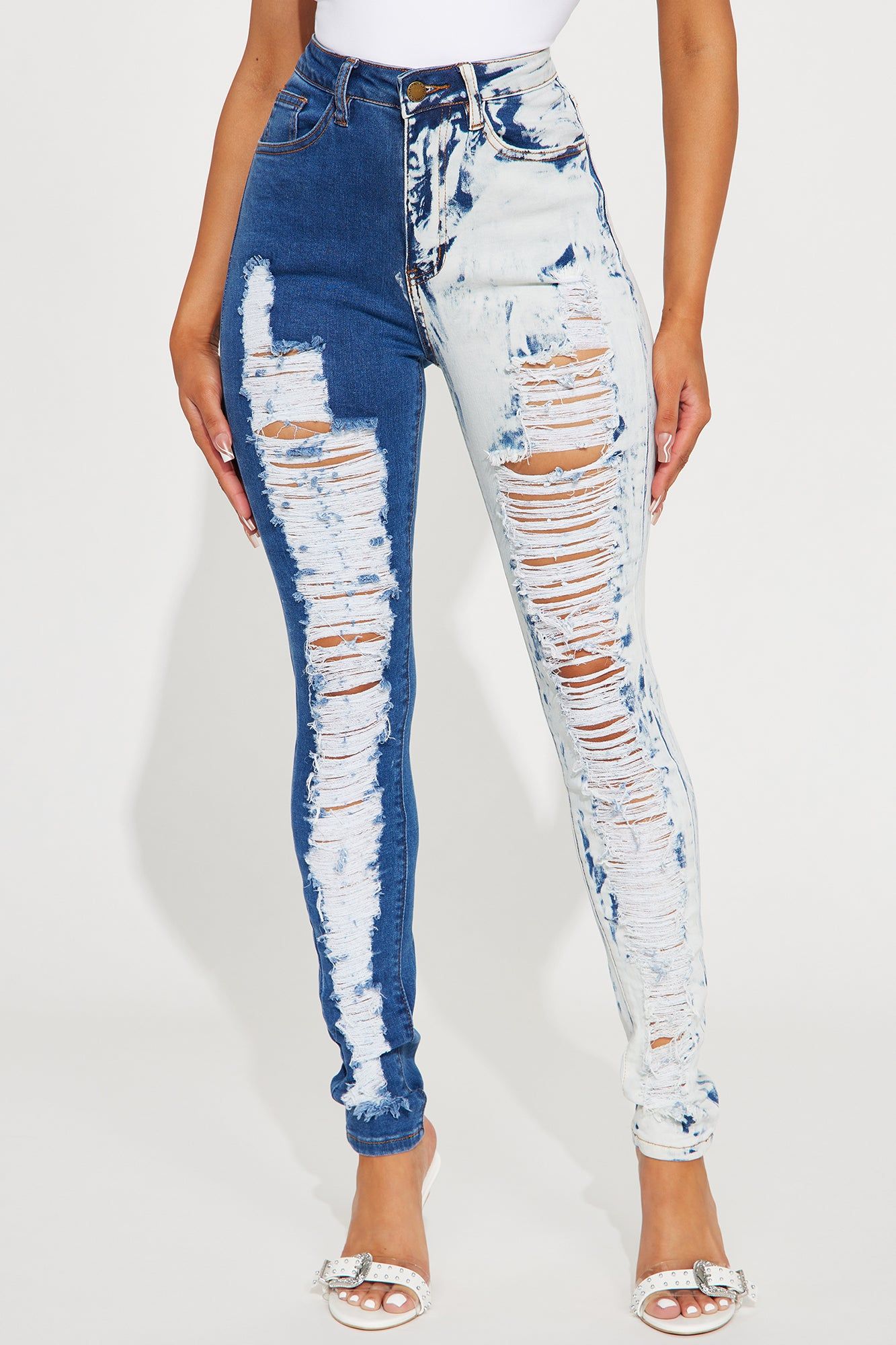 Taking It Personally Stretch Two Tone Ripped Skinny Jeans - Dark Wash sold by Fashion Nova product image thumbnail 2