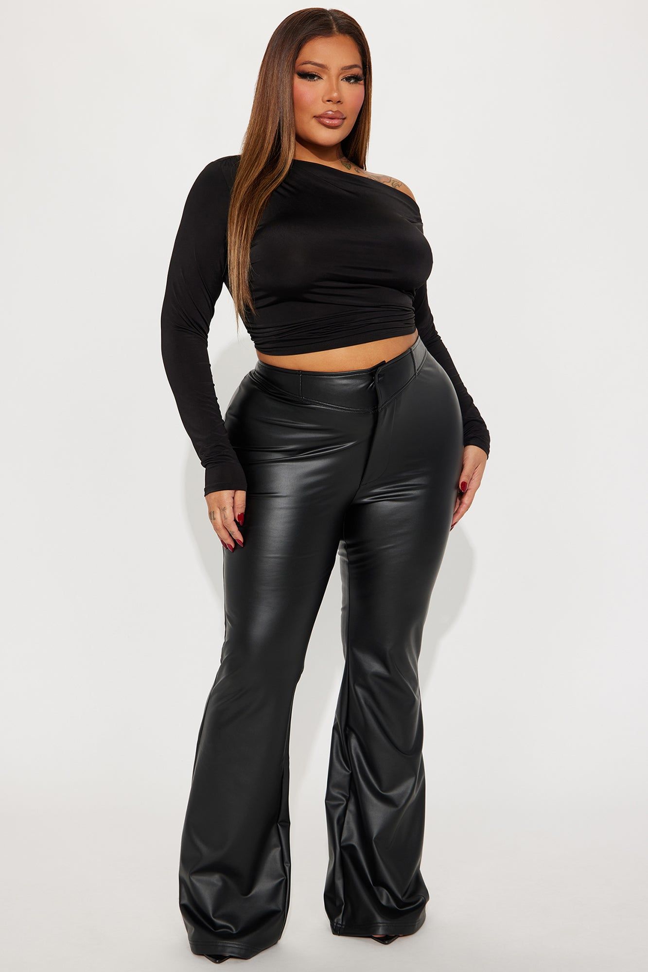 Right Places Faux Leather Flare Pant - Black sold by Fashion Nova product image thumbnail 4