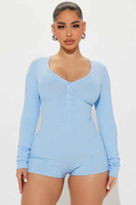 Up Till' Dawn Romper - Light Blue sold by Fashion Nova