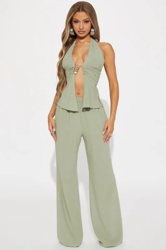Waterfront Babe Pant Set - Olive sold by Fashion Nova