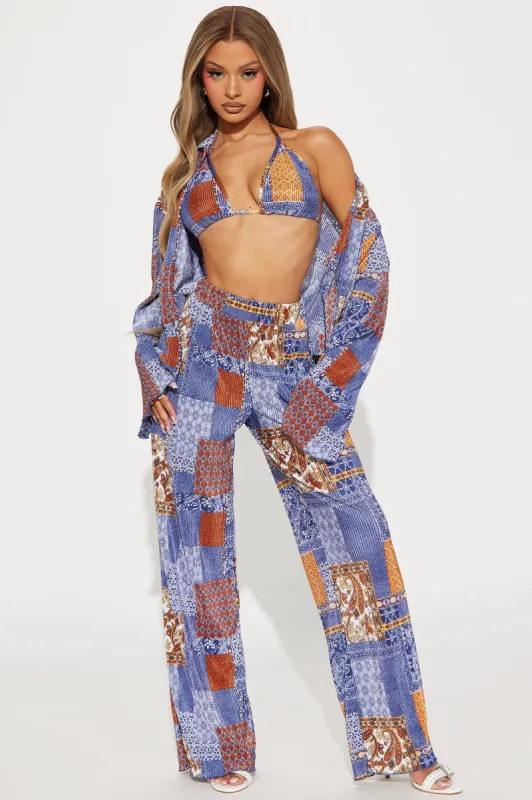 Kelli 3 Piece Plisse Pant Set - Navy/combo sold by Fashion Nova