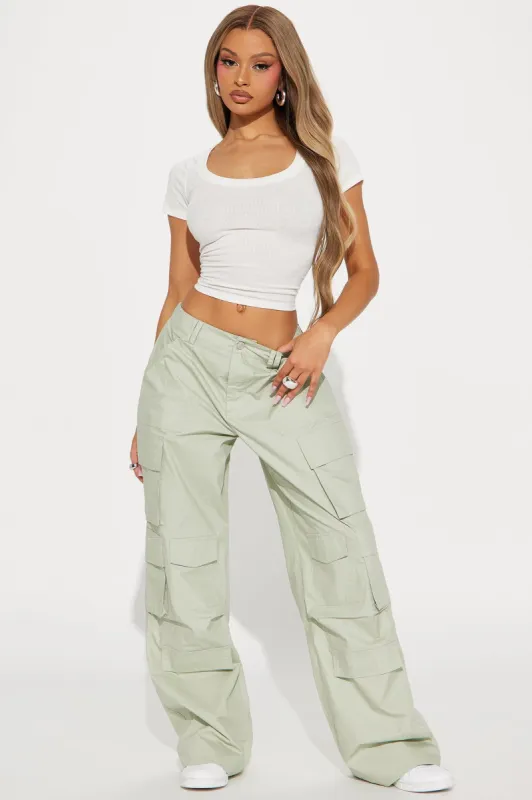 Jeanette Poplin Cargo Pant - Sage sold by Fashion Nova