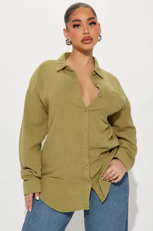 We The Walk Washed Shirt - Green sold by Fashion Nova