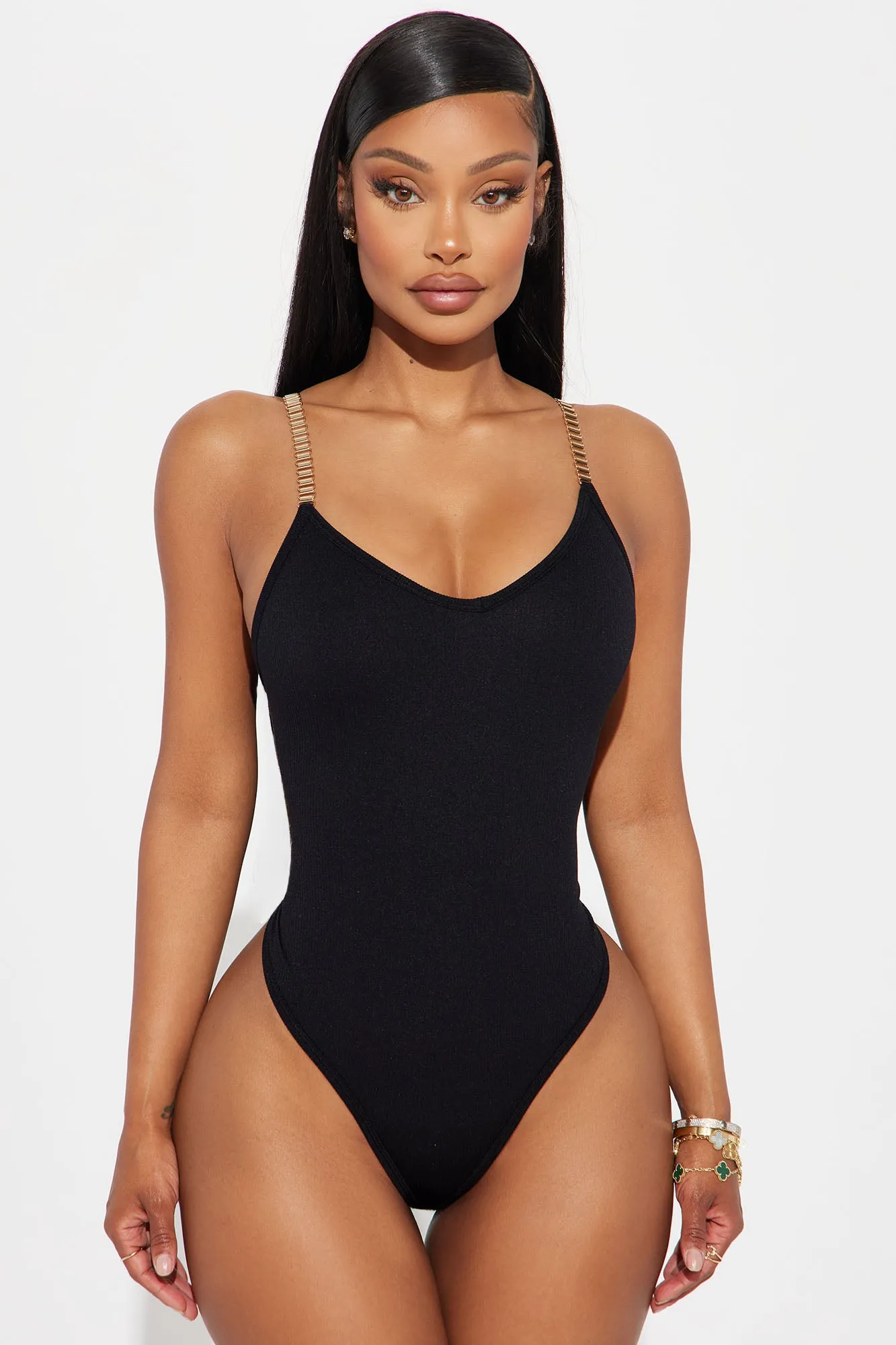 Kamaria Chain Strap Bodysuit - Black sold by Fashion Nova